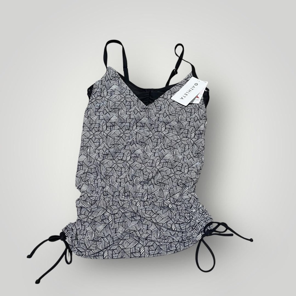 Athleta Tankini Womens 34D/DD Black White Laguna Side Scrunch QuickDri Swim Top